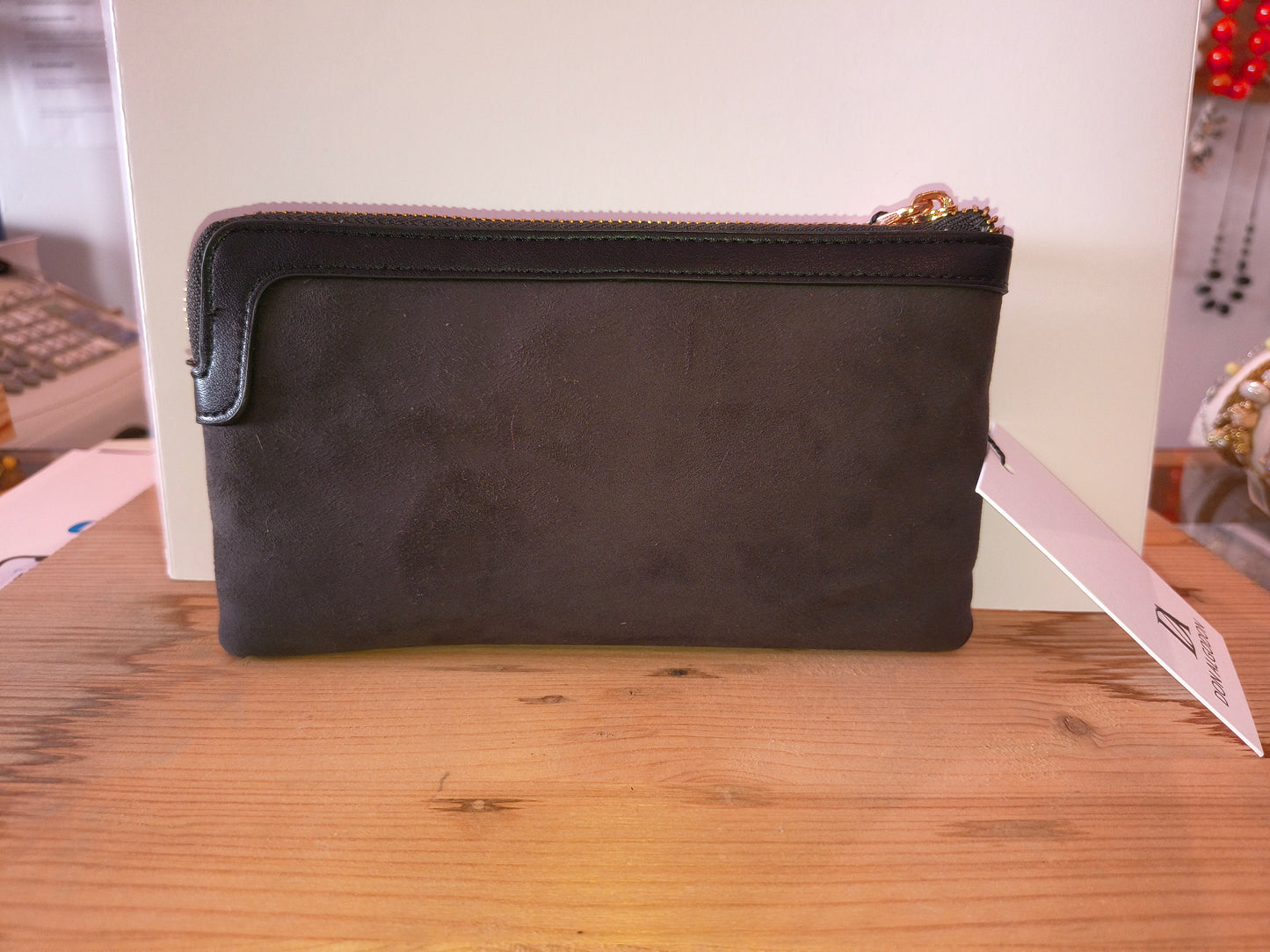 Z.OUTLET. Cartera Don Algodón Negro Antracita · Efecto Antelina con Cremallera
