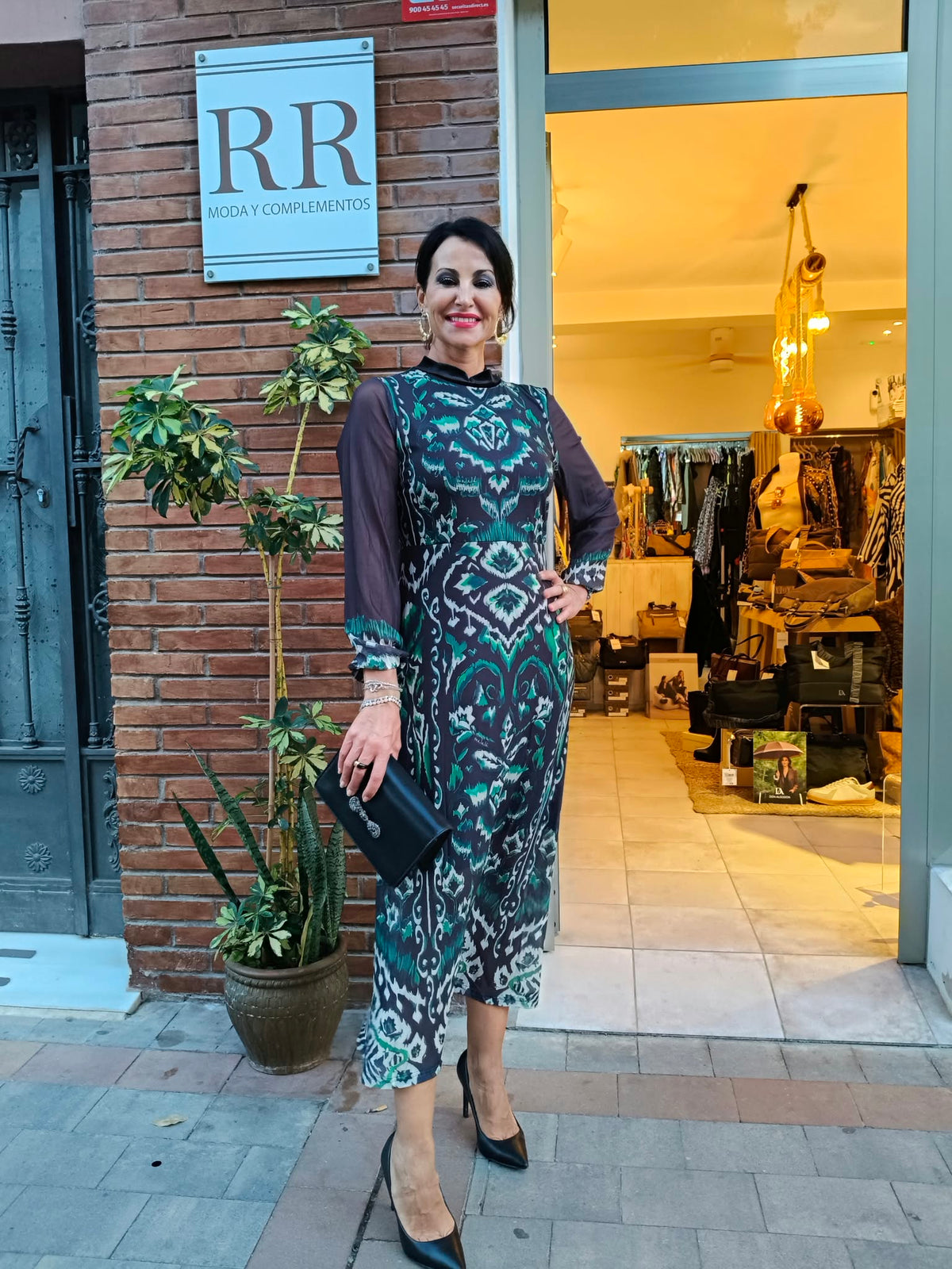 Vestido Malala midi estampado verde con mangas de tul