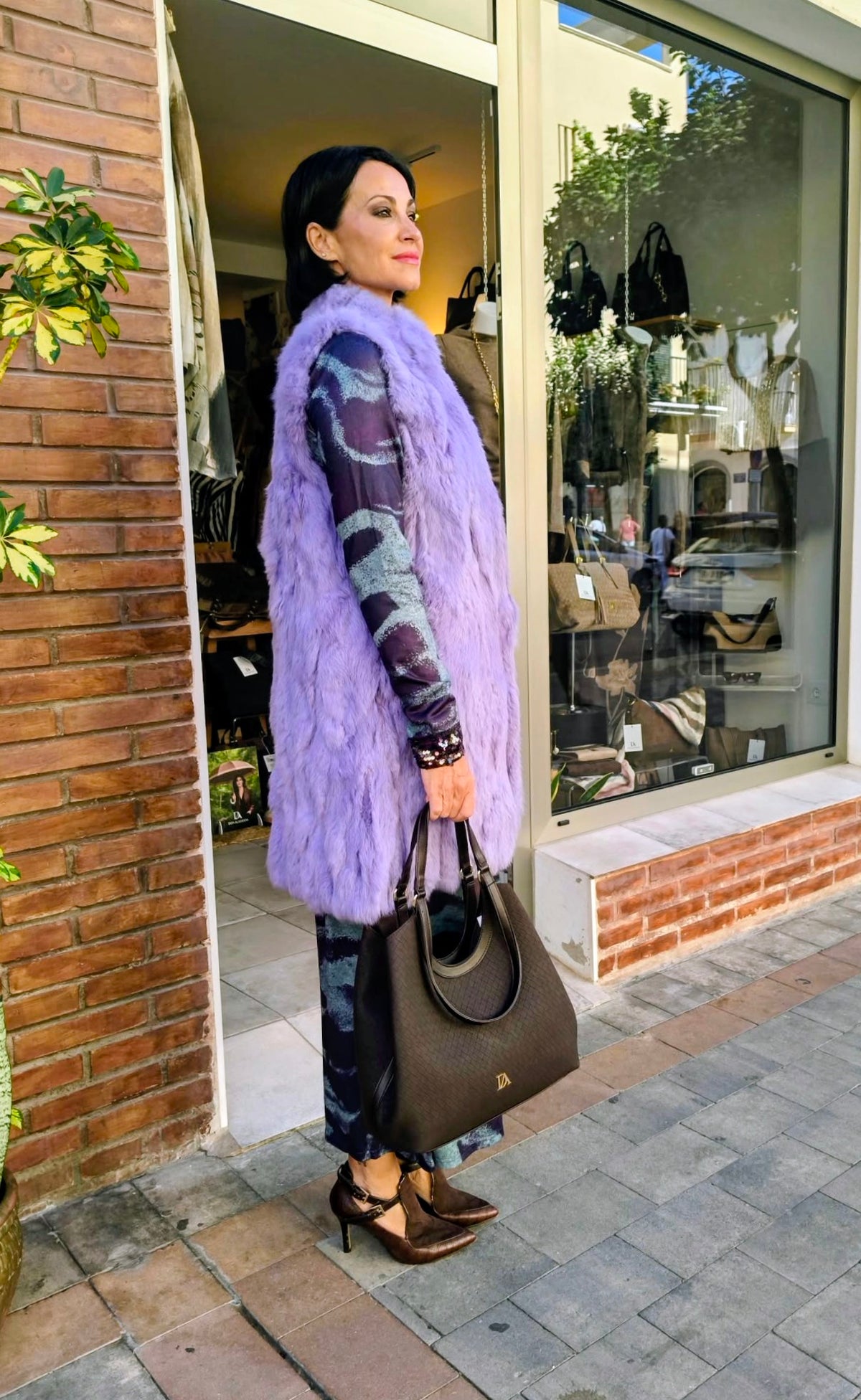 Chaleco Malva Glam – Largo efecto pelo con cremallera