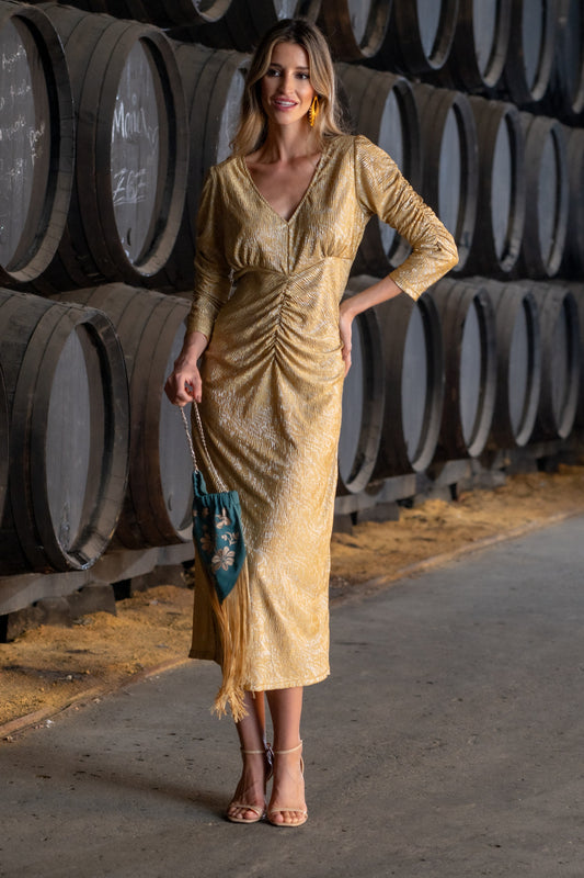 Vestido Fiesta Moscatel Dorado Káhyra