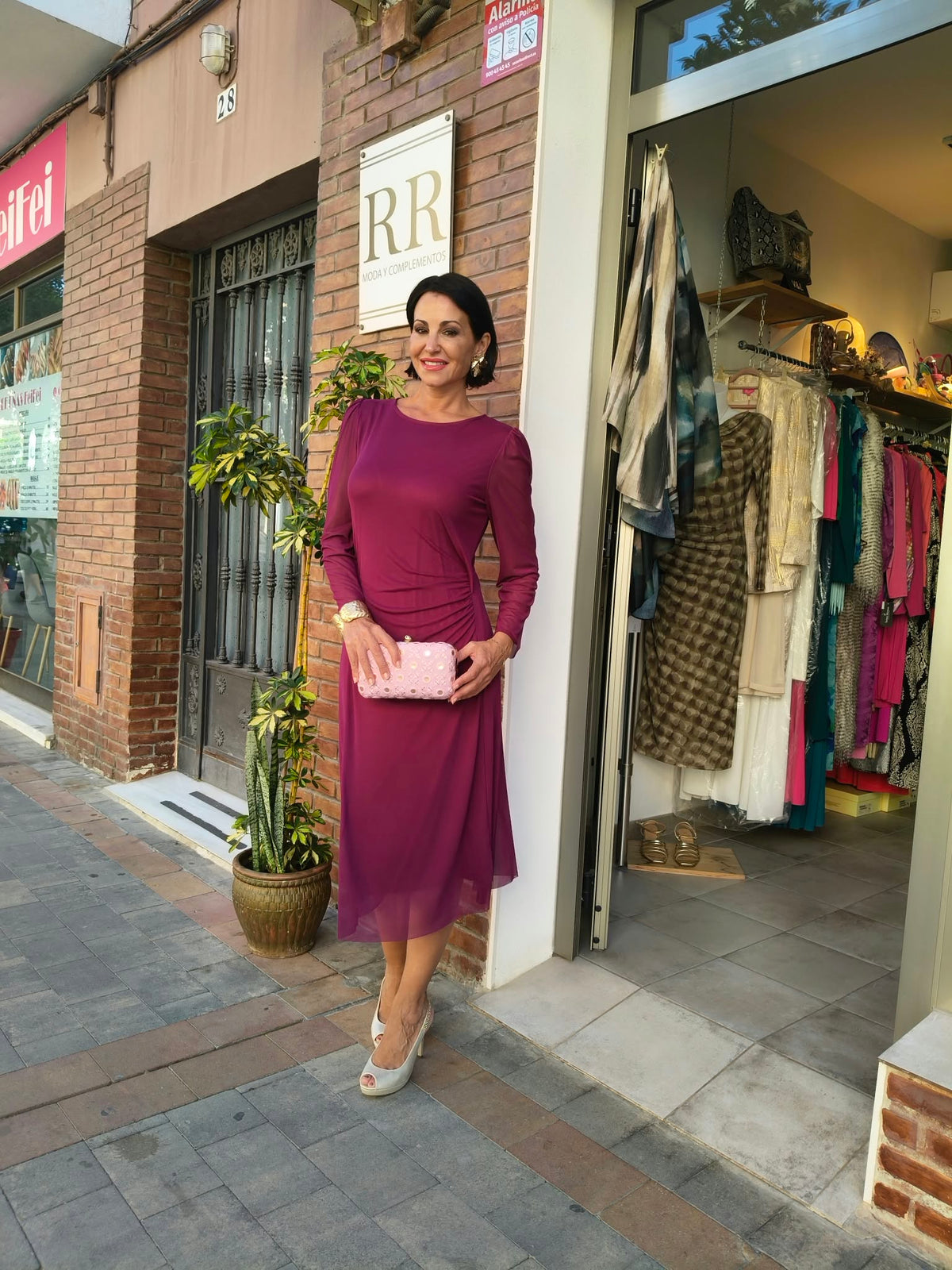 Vestido midi de tul buganvilla con frunce lateral | Adet