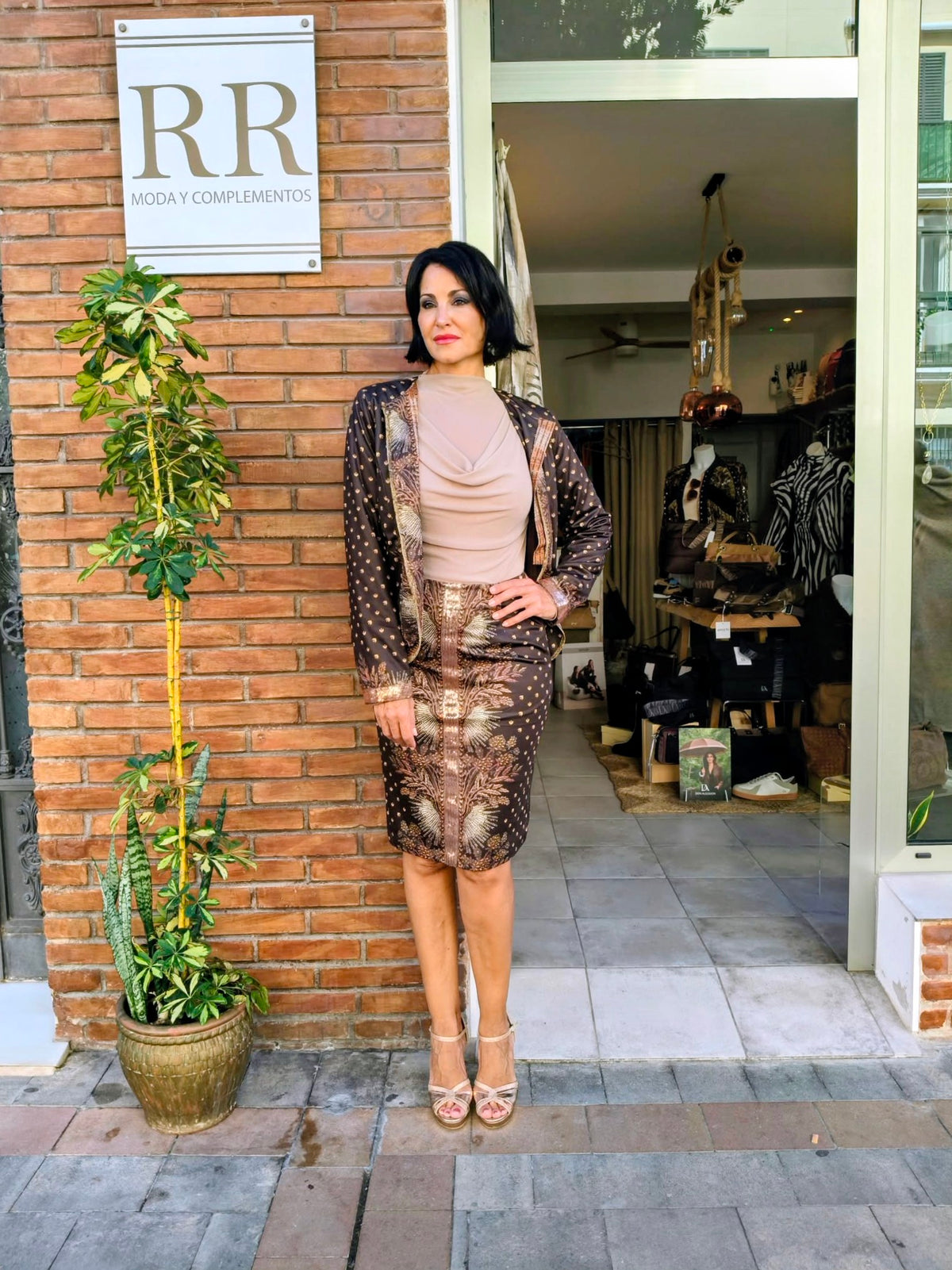 Chaqueta abierta estampado Bizantino con cierre en el cuello