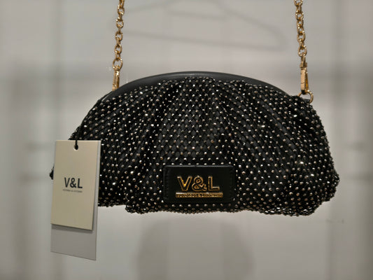 Bolso de Fiesta VyL con Strass · Beige o Negro · Con Cadena
