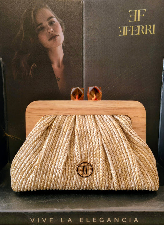 Bolso rafia natural y madera
