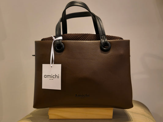 Bolso Amichi con Asa de Mano y Bandolera · Marrón Chocolate, Beige o Marfil