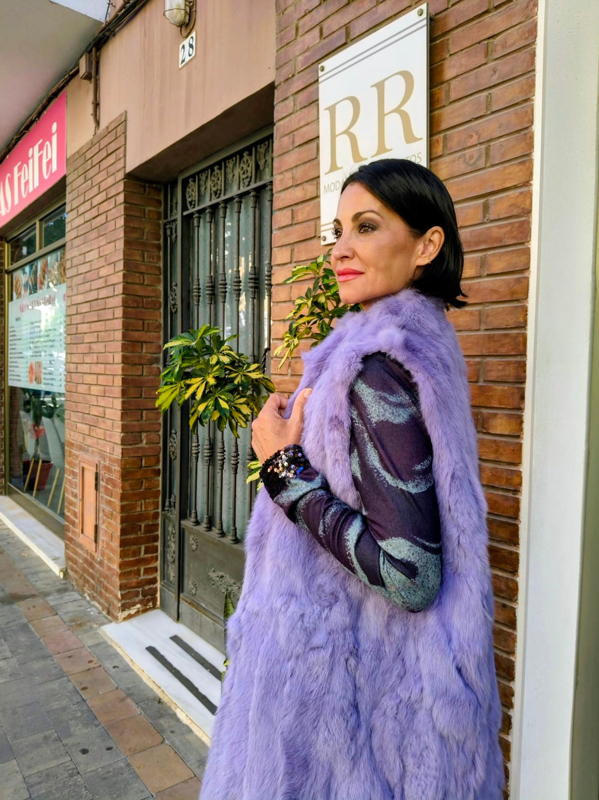 Chaleco Malva Glam – Largo efecto pelo con cremallera
