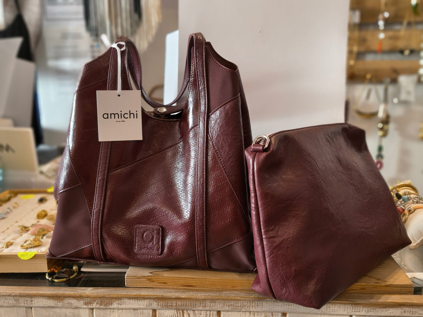 Z.OUTLET.              Bolso Amichi Shopper Burdeos con Bolso Interior Bandolera · Polipiel