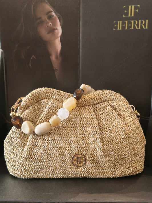 Bolso rafia fiesta beige o marrón con dorado