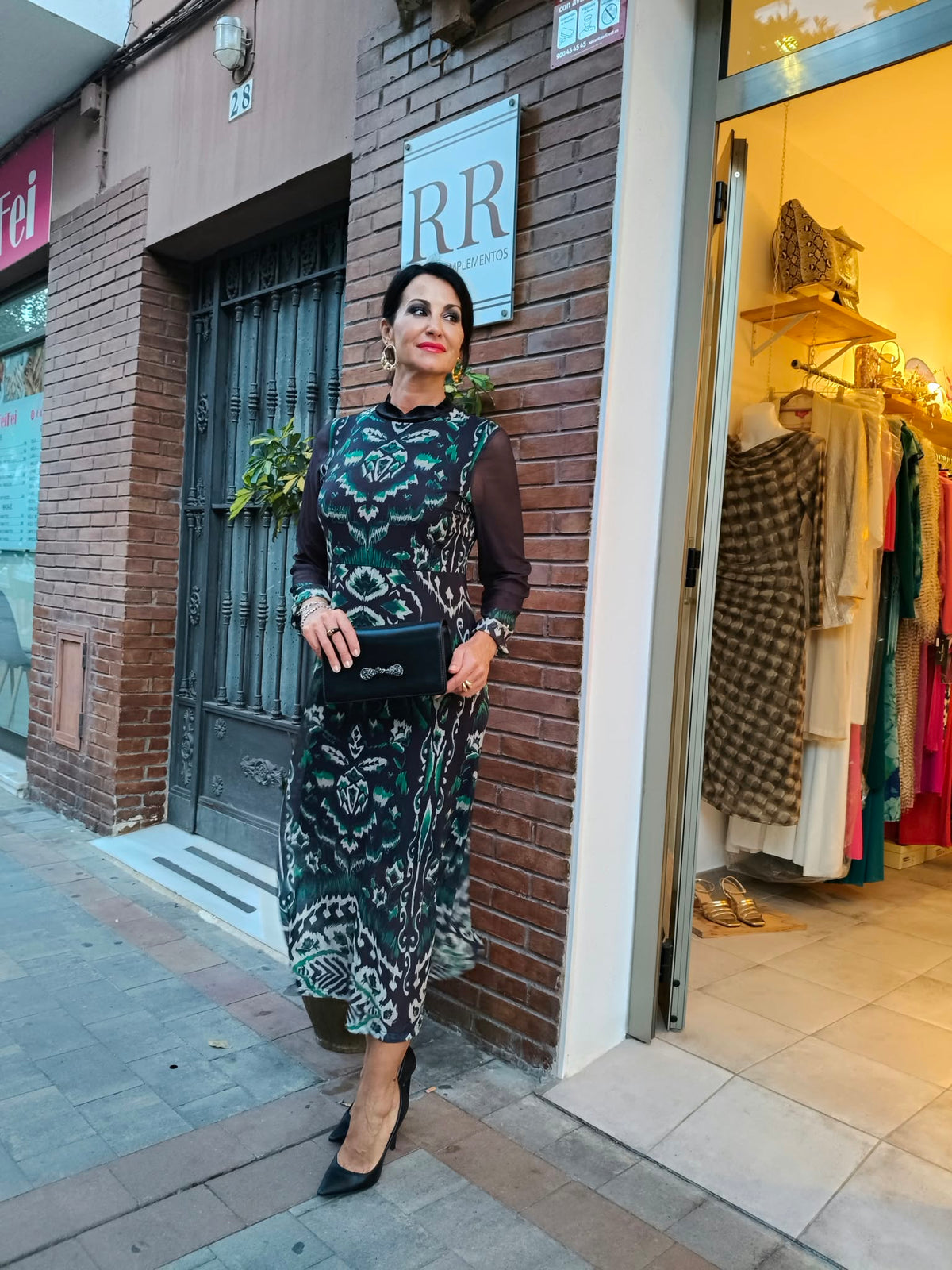 Vestido Malala midi estampado verde con mangas de tul