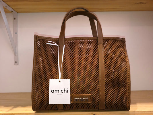 Bolso Amichi Tipo Rejilla con Bolso Interior y Bandolera · Plata, Marrón o Beige Metalizado