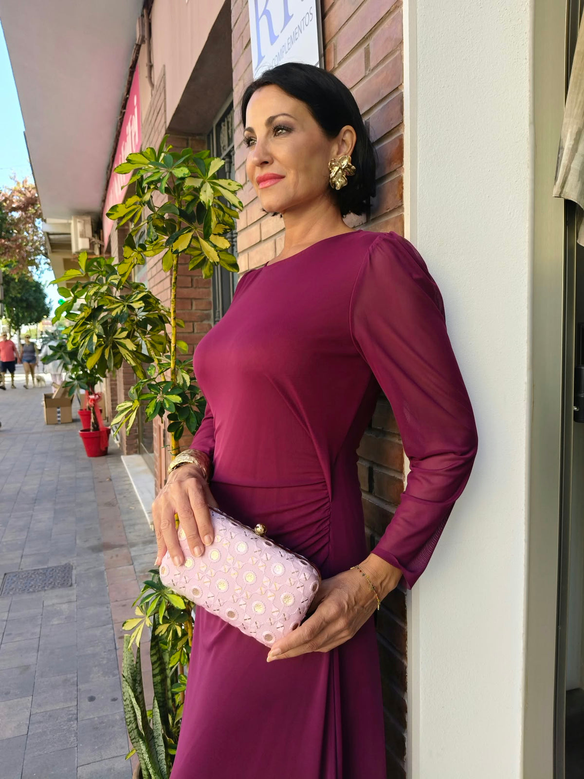 Vestido midi de tul buganvilla con frunce lateral | Adet