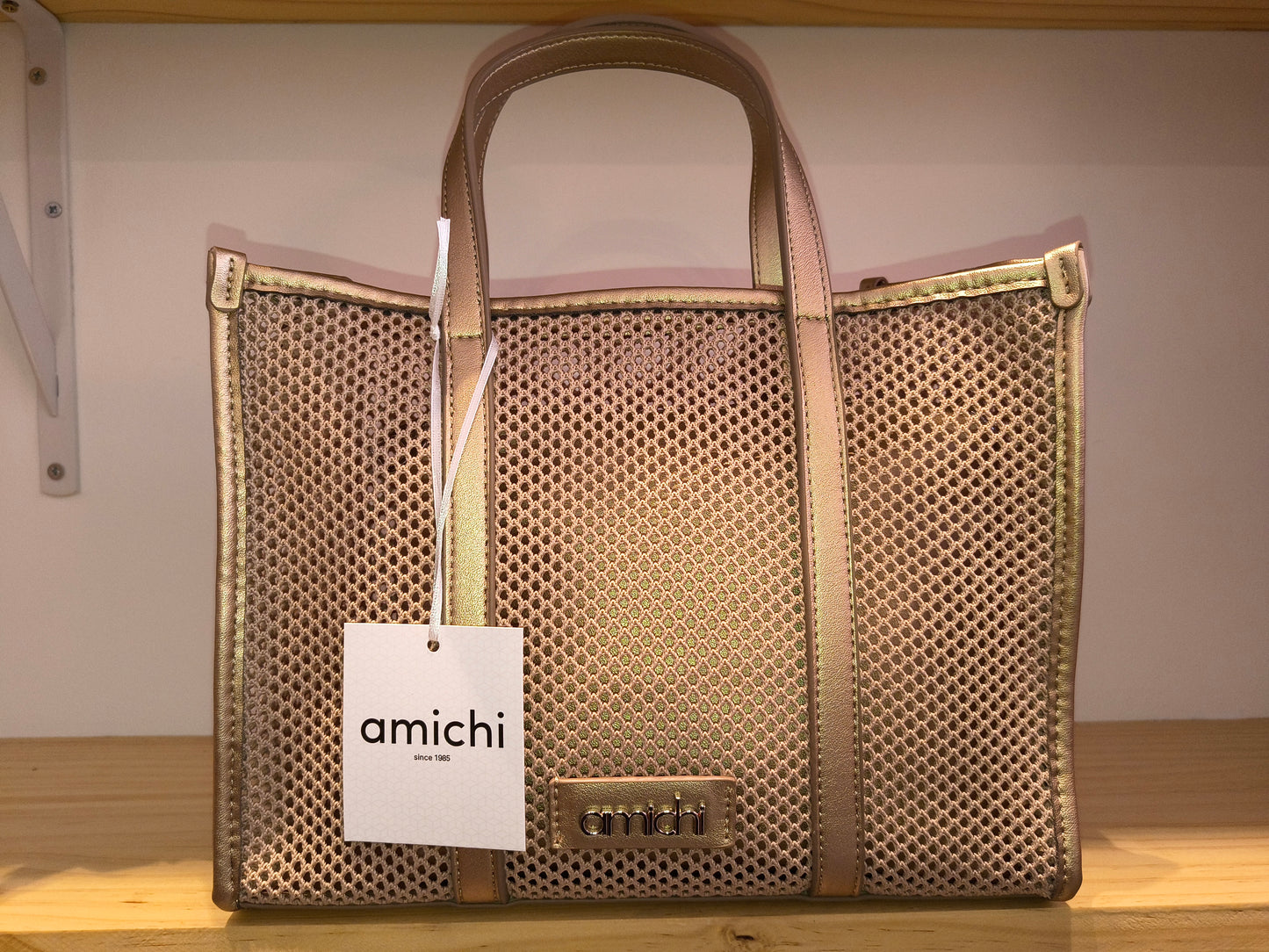 Bolso Amichi Tipo Rejilla con Bolso Interior y Bandolera · Plata, Marrón o Beige Metalizado