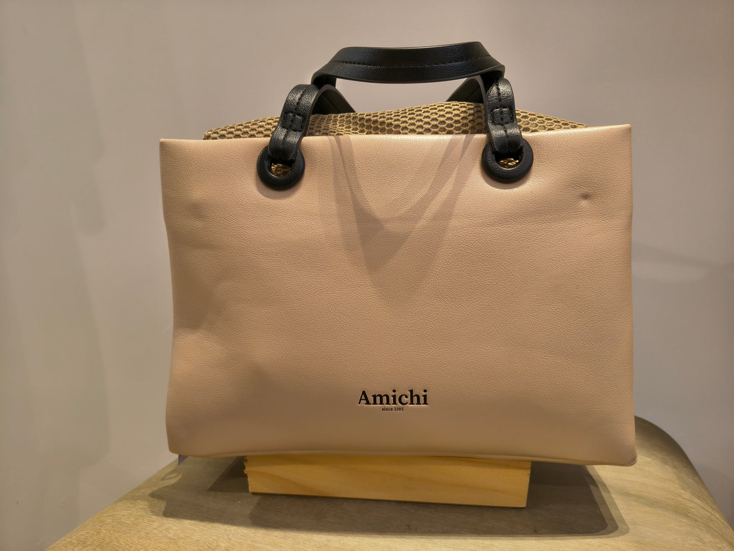 Bolso Amichi con Asa de Mano y Bandolera · Marrón Chocolate, Beige o Marfil