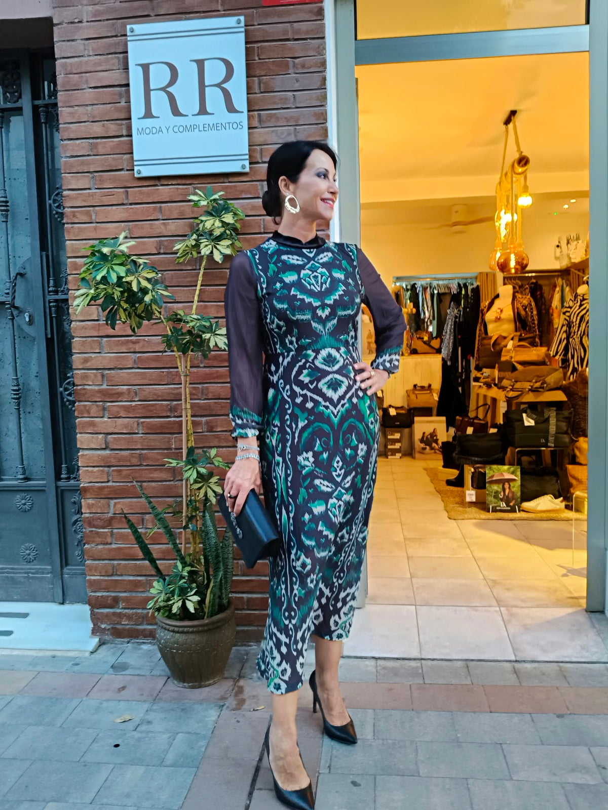 Vestido Malala midi estampado verde con mangas de tul