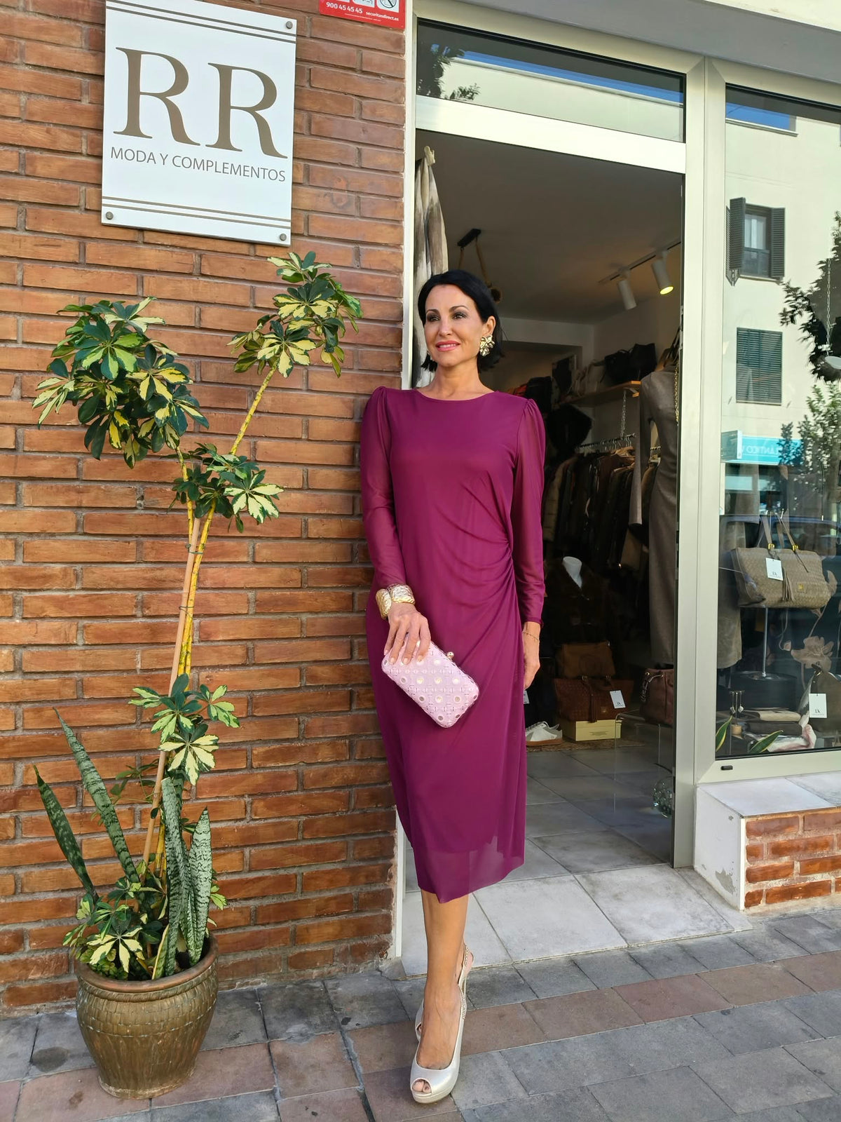 Vestido midi de tul buganvilla con frunce lateral | Adet