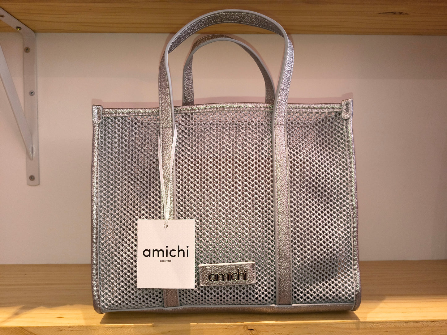Bolso Amichi Tipo Rejilla con Bolso Interior y Bandolera · Plata, Marrón o Beige Metalizado