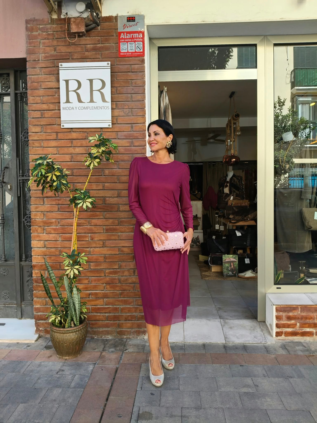 Vestido midi de tul buganvilla con frunce lateral | Adet
